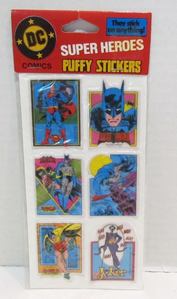 DC COMICS SUPER HEROES PUFFY STICKERS 1988 by GORDY SEALED MIP BATMAN SUPERMAN
