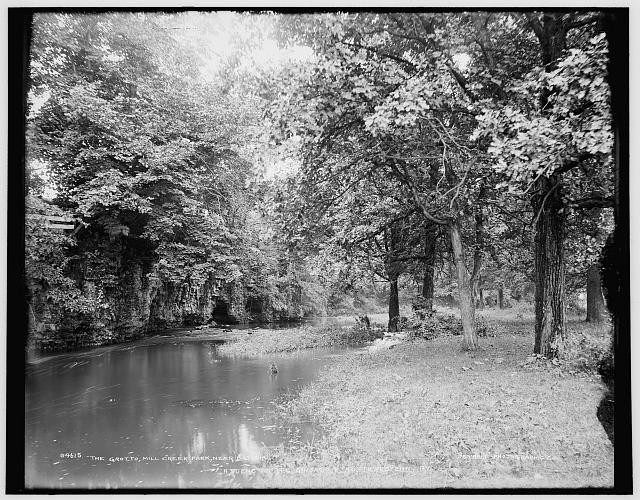 Photo:Batavia New York USA Grotto Mill Creek Park 1890s Trees Riverbank