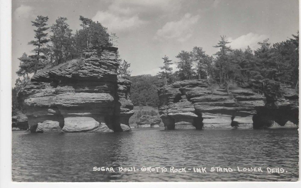RPPC-Lower Dells Wisconsin-Sugar Bowl Grotto Rock Ink Stand-Postcard