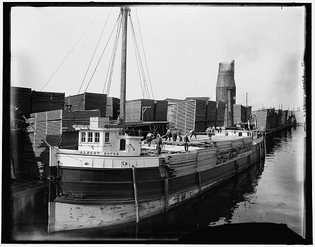 Menominee Michigan 1898 Lumber Loading Steamer Albert Soper Lumberyards