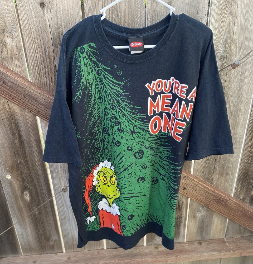 Dr. Seuss Grinch Men's Black Graphic Print Heavy Cotton Crew Neck T-Shirt 2XL