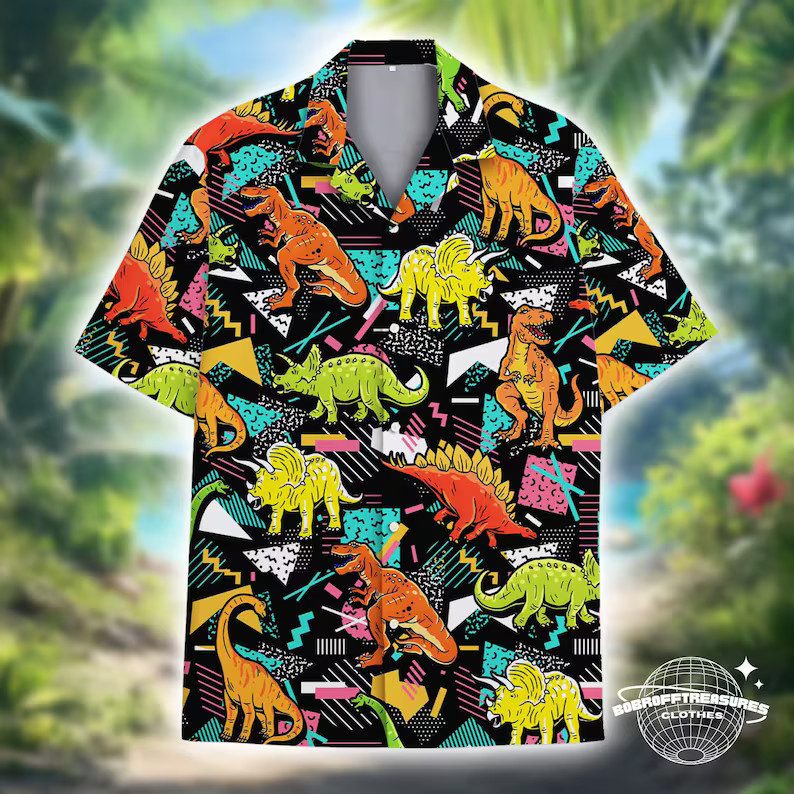Dinosaur Hawaii Shirt Men Women Retro Vintage Aloha Beach Party Gift