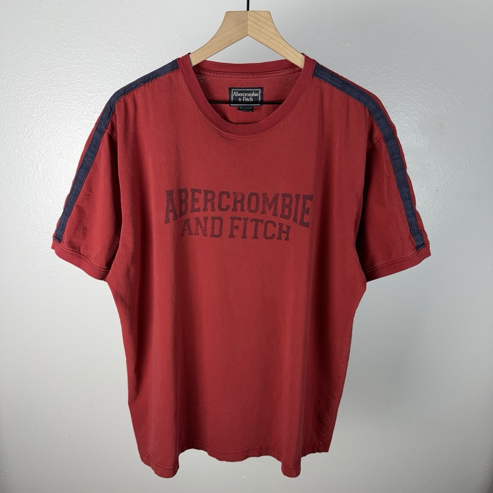 Vintage Y2K Abercrombie & Fitch T Shirt Spell Out 2000s Red Stripe T Shirt XL