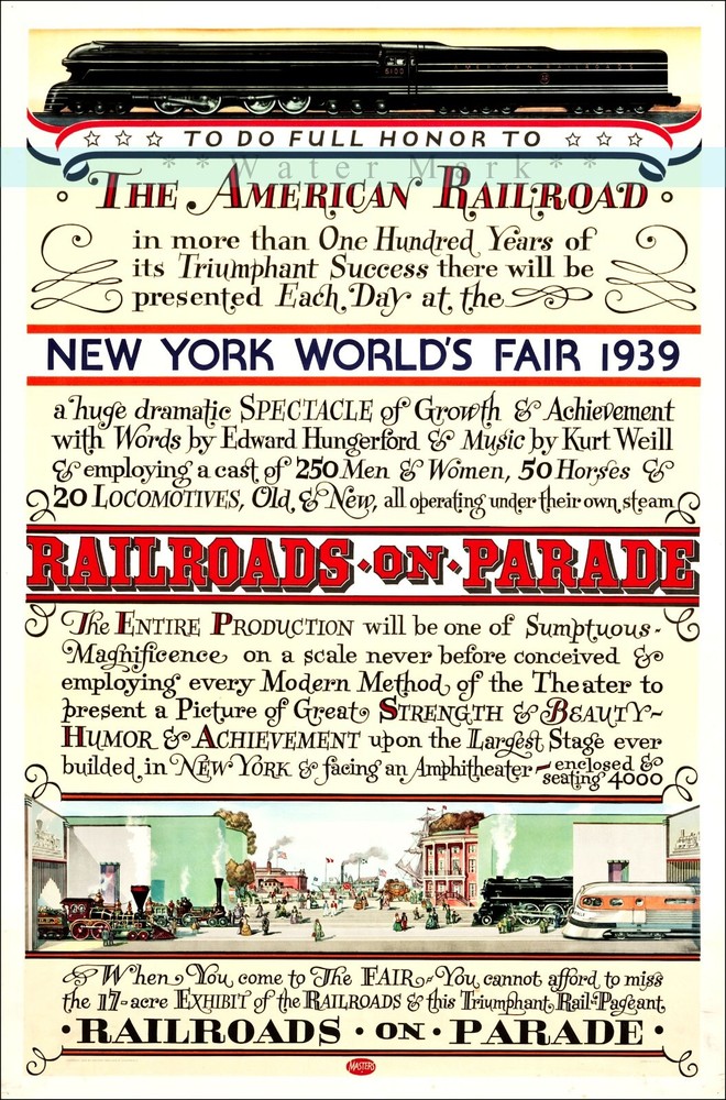 Vintage 1939 World's Fair New York Train Travel Railroad Poster Print