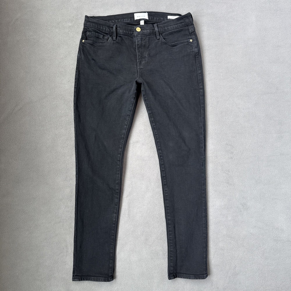 FRAME Jeans Womens 29 Black Le Garcon Skinny Crop Mid Rise Stretch Noir Denim