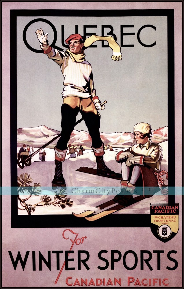 Quebec Canada 1932 Winter Sports Vintage Poster Print Retro Style Skiing Sports