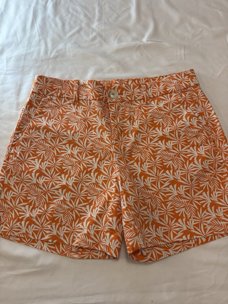 Ann Taylor Factory Women's Orange White Floral Chino Shorts Size 0