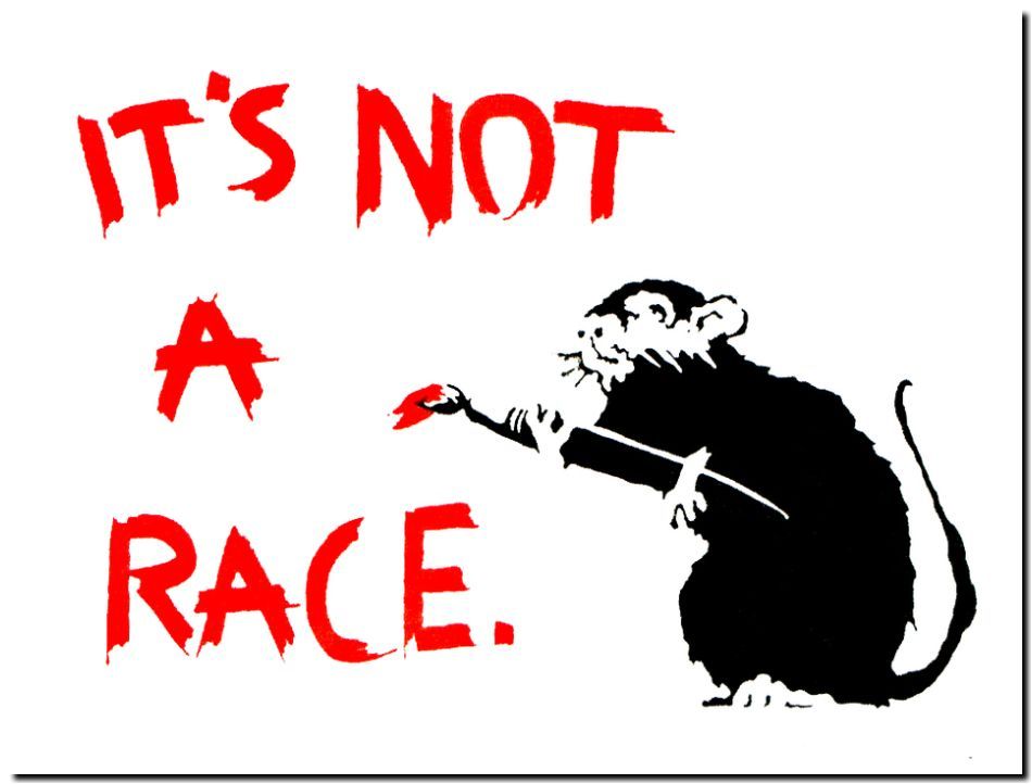 BANKSY STREET ART *FRAMED* CANVAS PRINT Its not a race rat 18x12