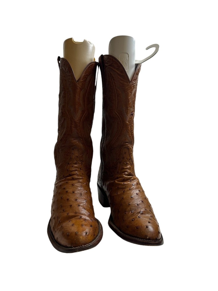 Lucchese handmade brown tan ostrich cowboy boots size 9.5