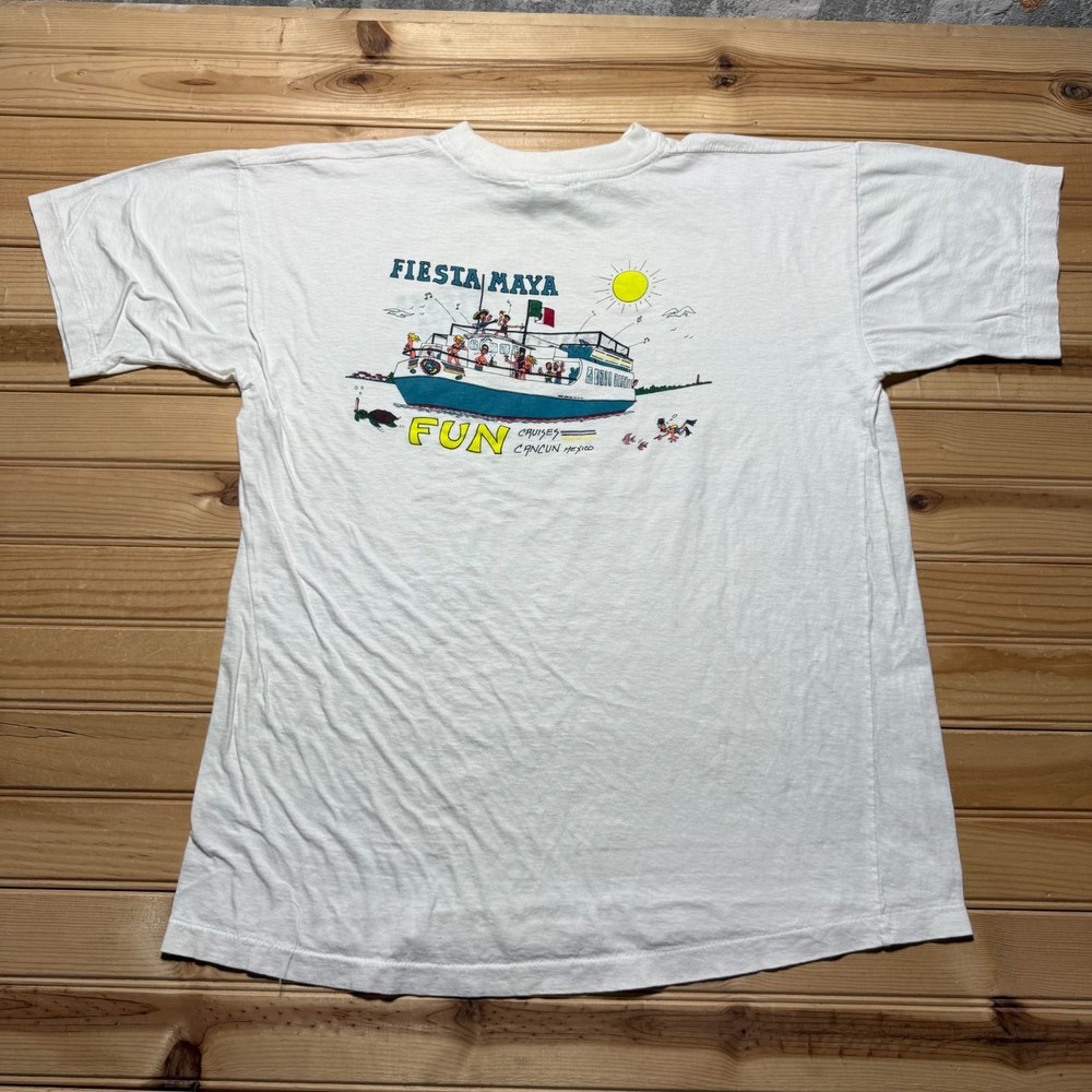 Vintage 90s Fiesta Maya Cancun Mexico Fun Cruises Graphic Souvenir T-Shirt Large