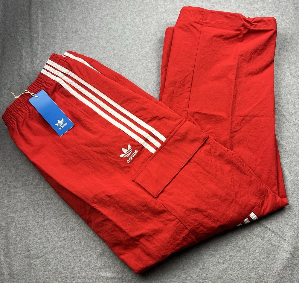 adidas Originals Woven Cargo Pants Trefoil Logo Men’s Size XL Red JN5446 NWT
