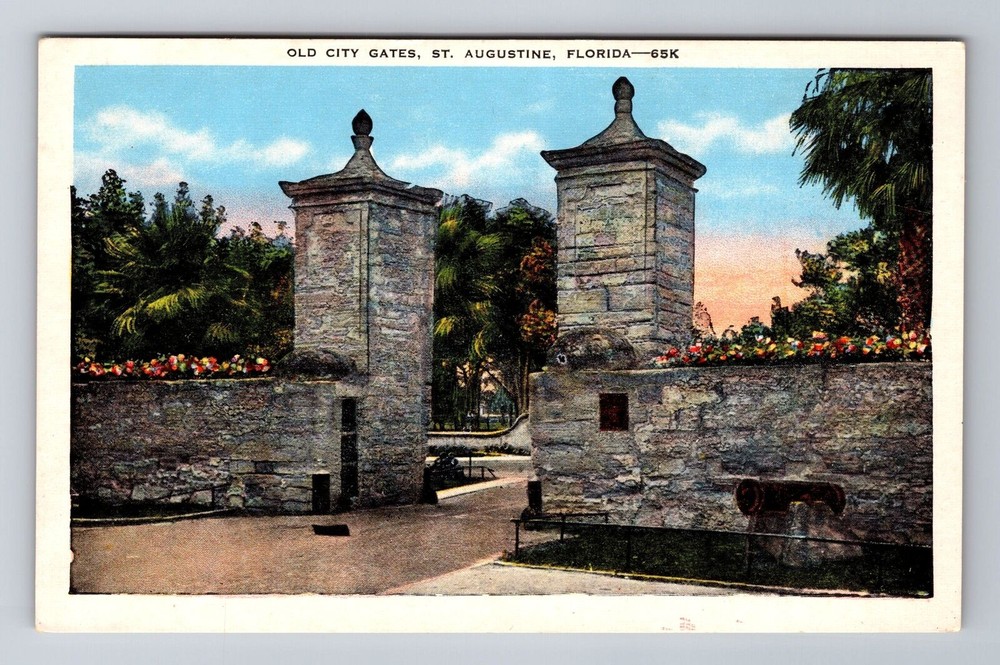 St. Augustine FL-Florida, Old Stone City Gates, Antique Vintage Postcard