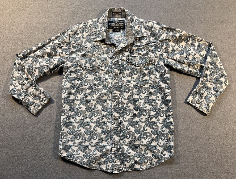 Cody James Pearl Snap Shirt Boys Small Gray Paisley Cowboy Western Rodeo READ