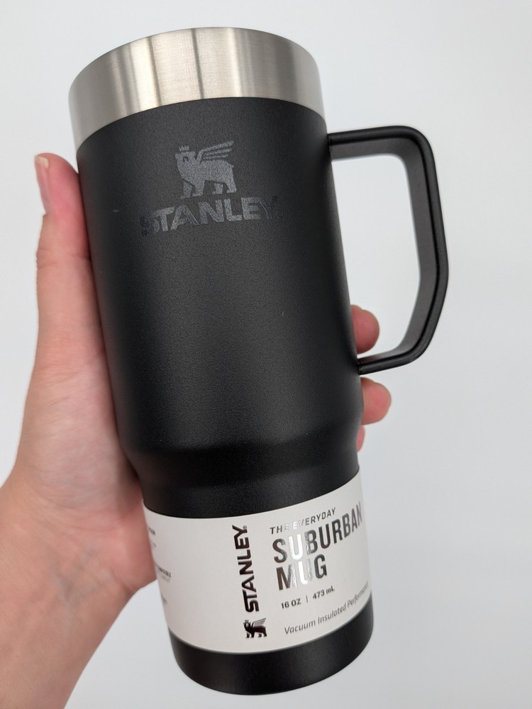 new STANLEY The Everyday Suburban Mug 16 OZ black hot cold cup water coffee