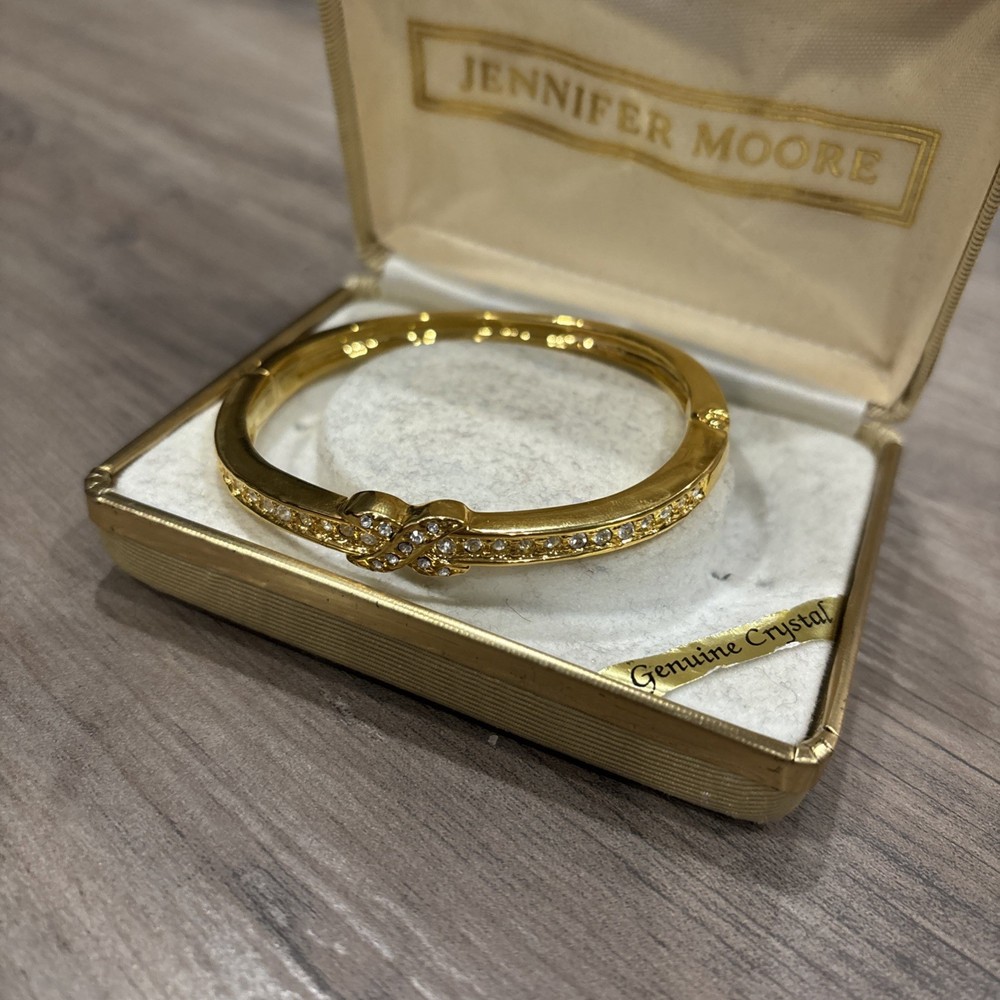 Jennifer Moore Gold Tone Bangle Bracelet With Clear Crystals
