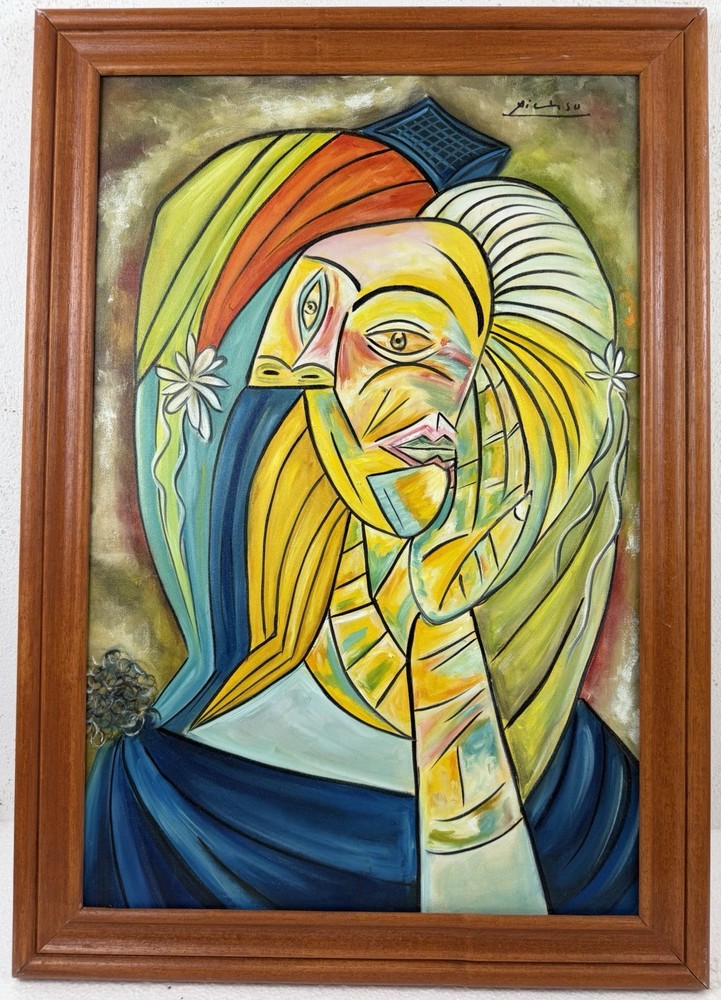 Pablo Picasso (Handmade) Oil On Canvas Signed & Stamped Framed Painting, Vtg Art