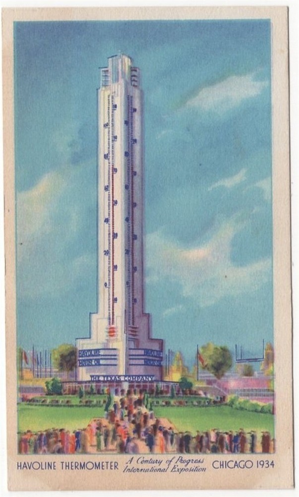 Chicago Worlds Fair Havoline Thermometer 1933 Il Vintage Postcard Illinois