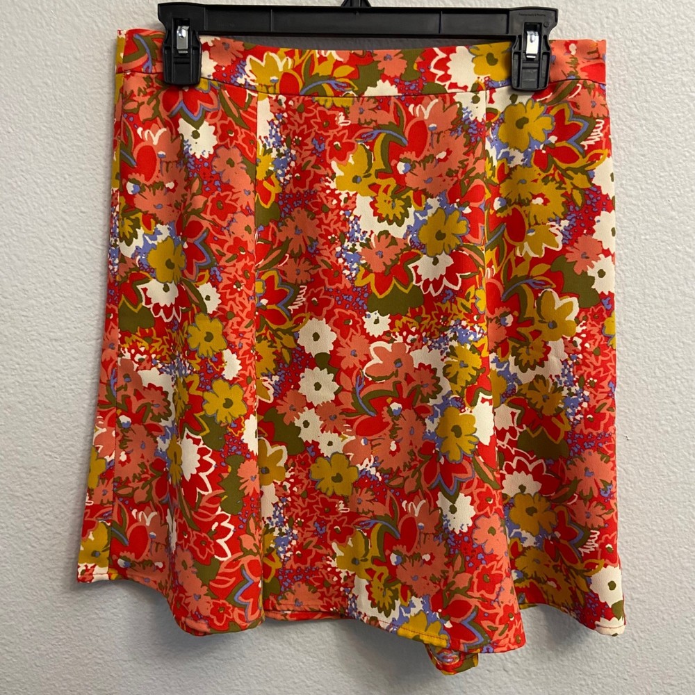 LOFT Women's Floral Print Mini Skirt Size 4 Red /Orange A Line Casual Festival