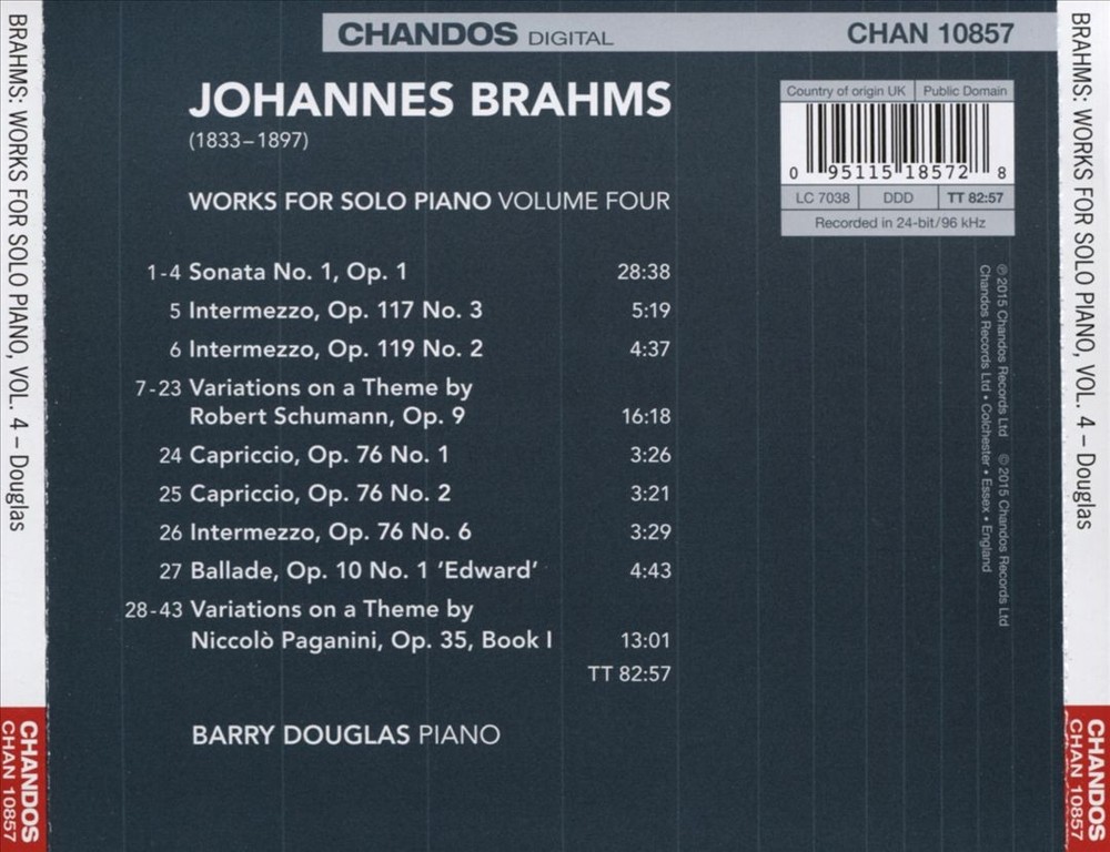 Barry Douglas Brahms: Works For Solo Piano, Vol. 4 New Cd