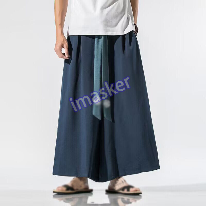 Chinese Ethnic Cotton Linen Loose Wide Leg Pants for Men