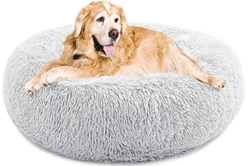 Calming Donut Dog Bed for Large Medium Dogs, Fluffy Anti Anxiety Xl Dog