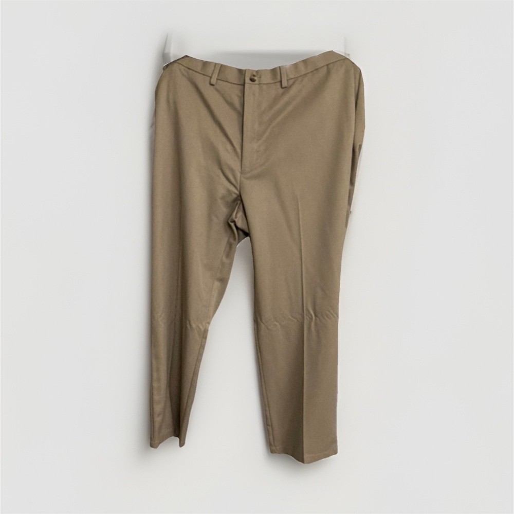Haggar Men's Beige Polyester Dress Pants Flat Front Button Zip Solid 42x30