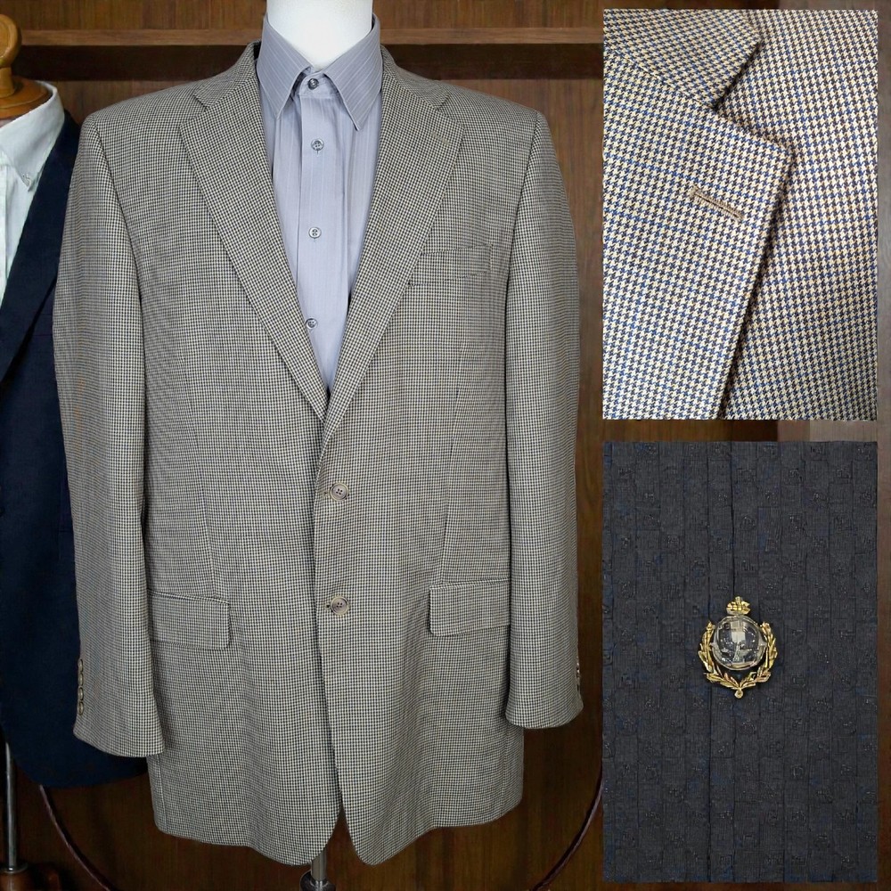 S.Cohen Houndstooth Sport Coat Mens 42XL Beige Multicolor Canada Wool