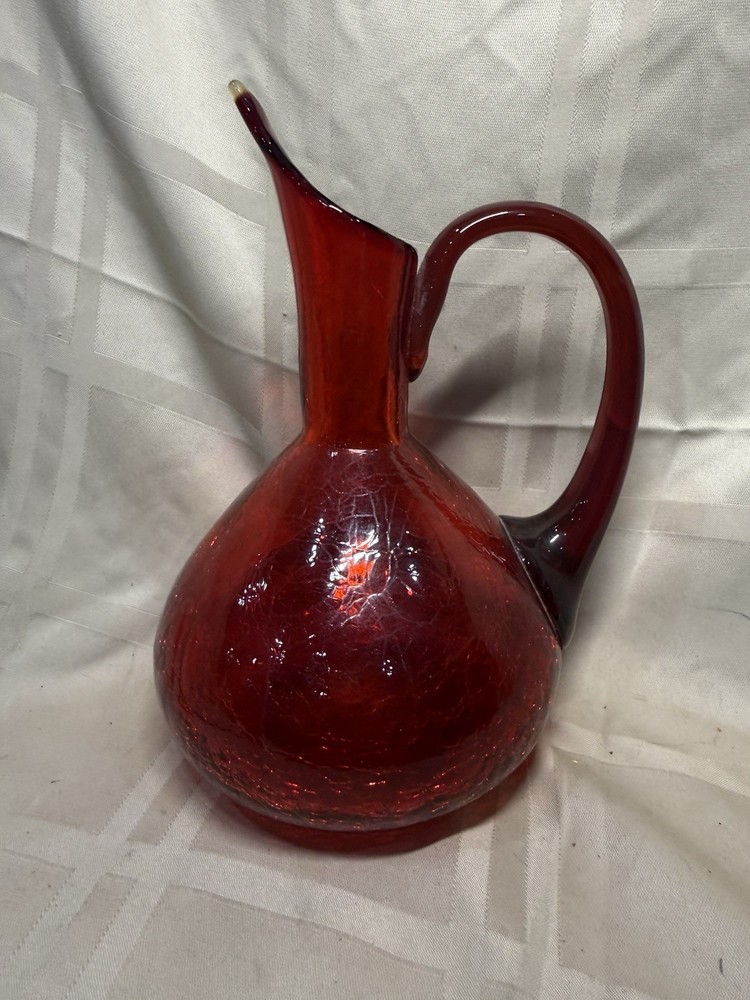 8” Tall Red Crackle Glass Picture  Rainbow Glass