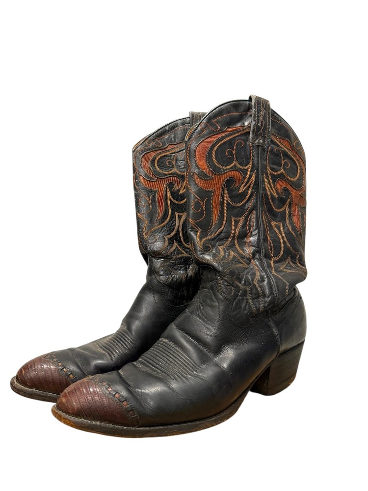 DAN POST Western Mens Boots 8 1/2D Black Brown Leather Cowboy