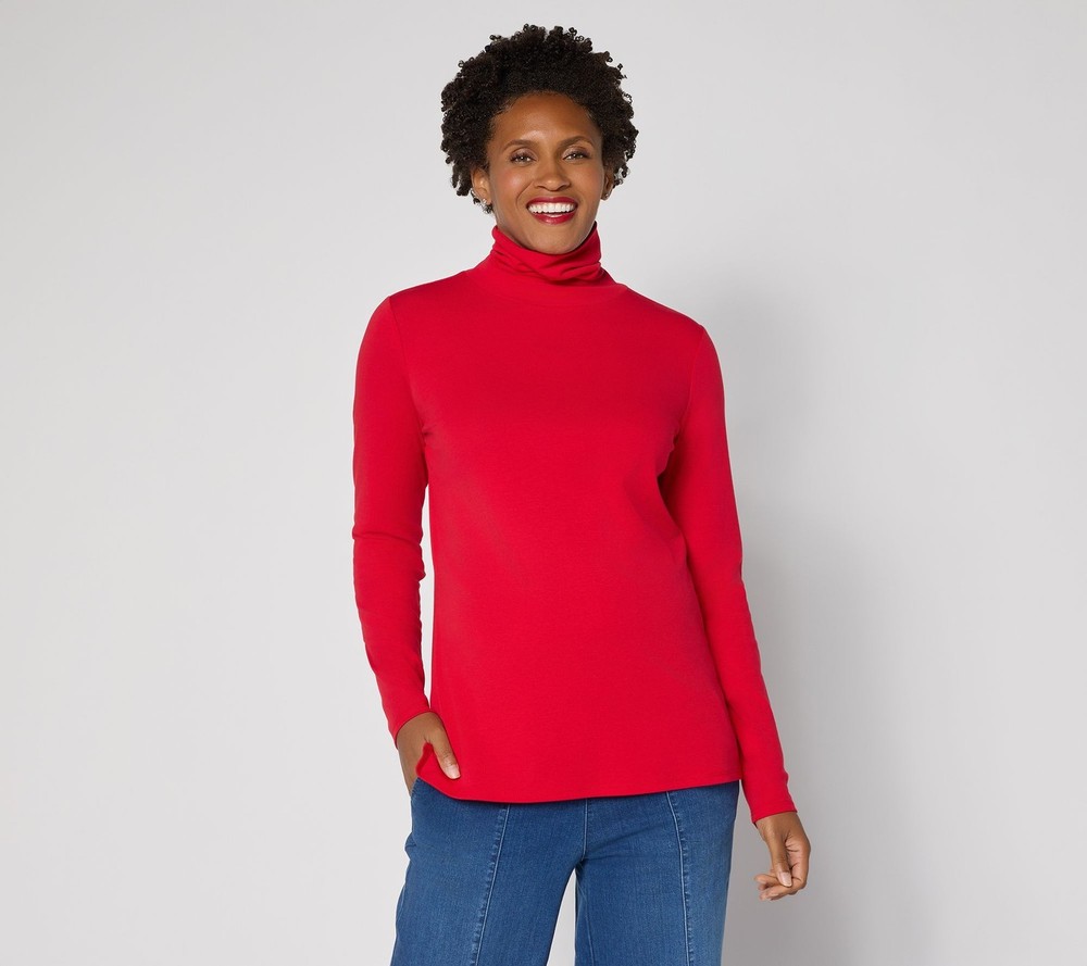 Belle by Kim Gravel Women's Top Plus Sz 3X TripleLuxe Turtleneck Red A666954