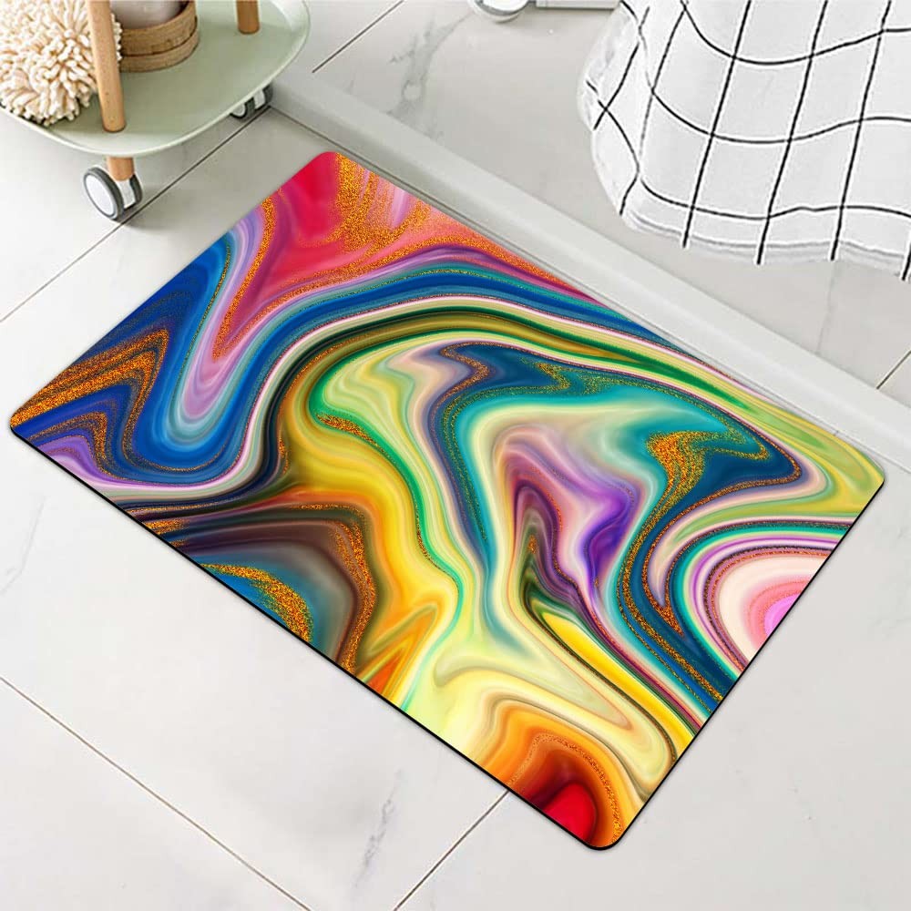 Quick-Dry Non-Slip Bath Mat with Golden Rubber Fluid Pattern Washable Rug