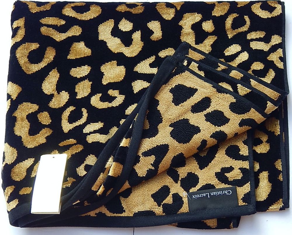 Christian Lacroix Cotton Blend Set Of 2 Bath Towels Black/Gold New