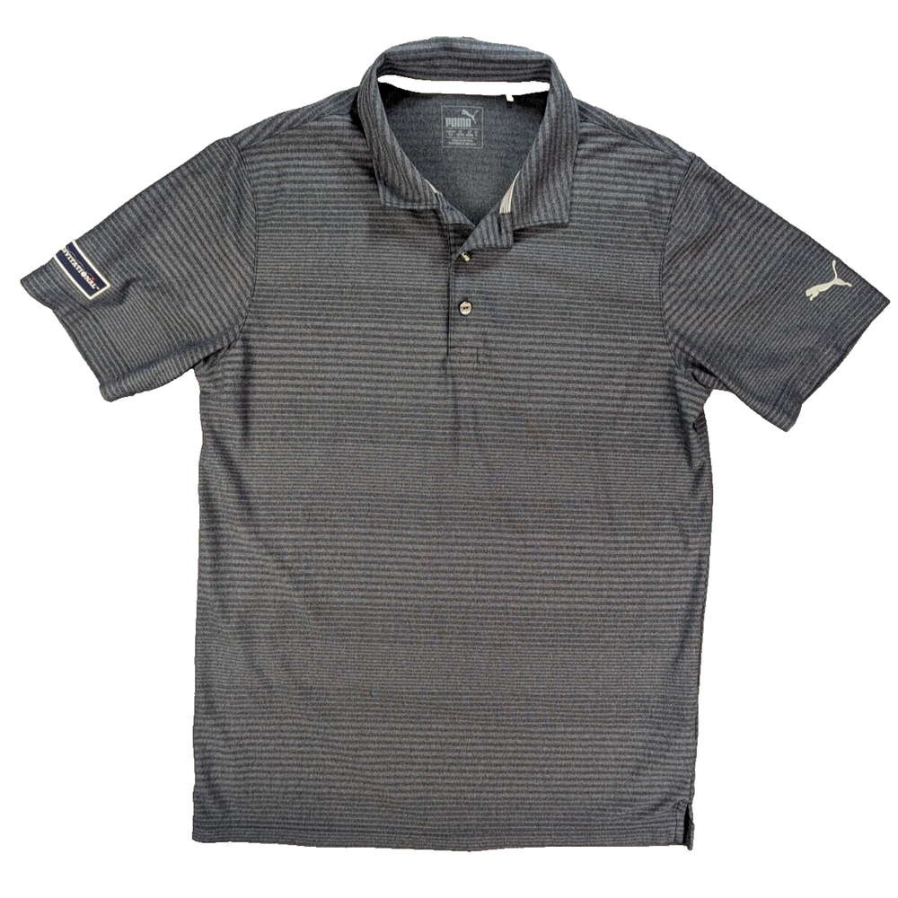 Puma Polo Small Men's Short Sleeve Gray Striped Shirt Casual Athletic Activewear
