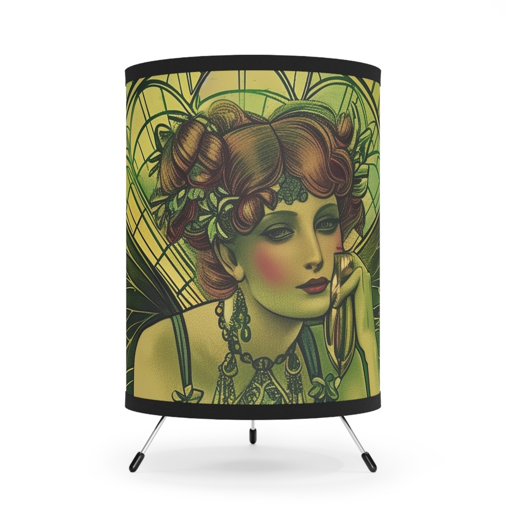 Absinthe Fairy Tripod Lamp with Printed Shade, Goth Victorian, Art Nouveau-image