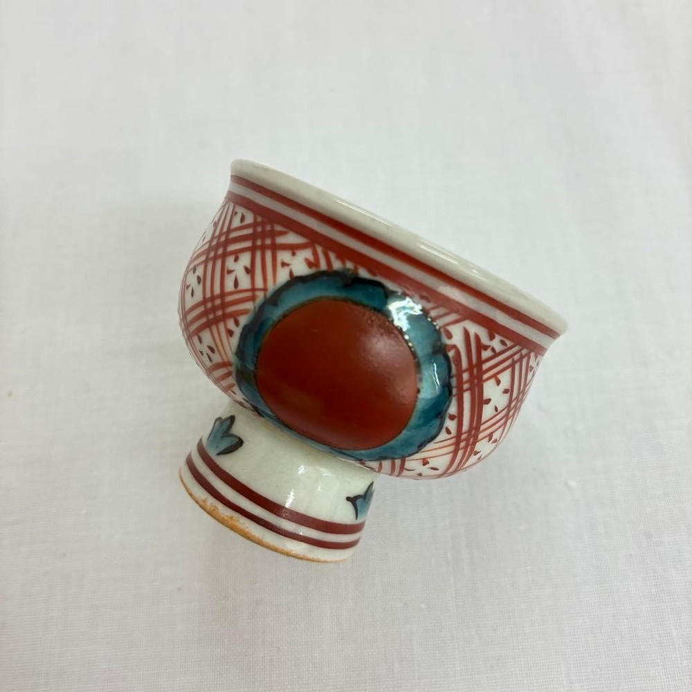 Sake Cup Kutani wareGoshu red painting ball pattern horseback vintage antique