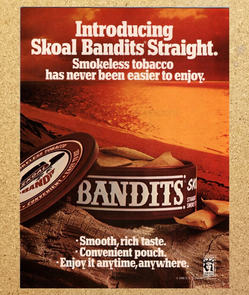 Bandits Skoal Smokeless Chew Tobacco - Vintage Print Ad Ephemera Art 1986
