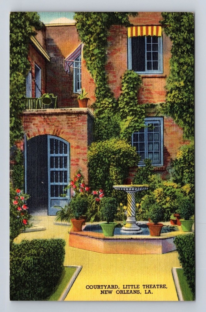 New Orleans LA-Louisiana, Courtyard, Little Theatre, Antique, Vintage Postcard