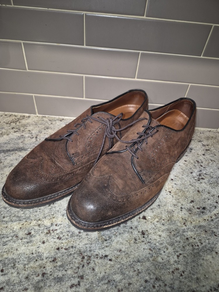 Allen Edmonds Brown Suede Longwing Brogue Wingtip Derby Shoes Men's 11 D USA