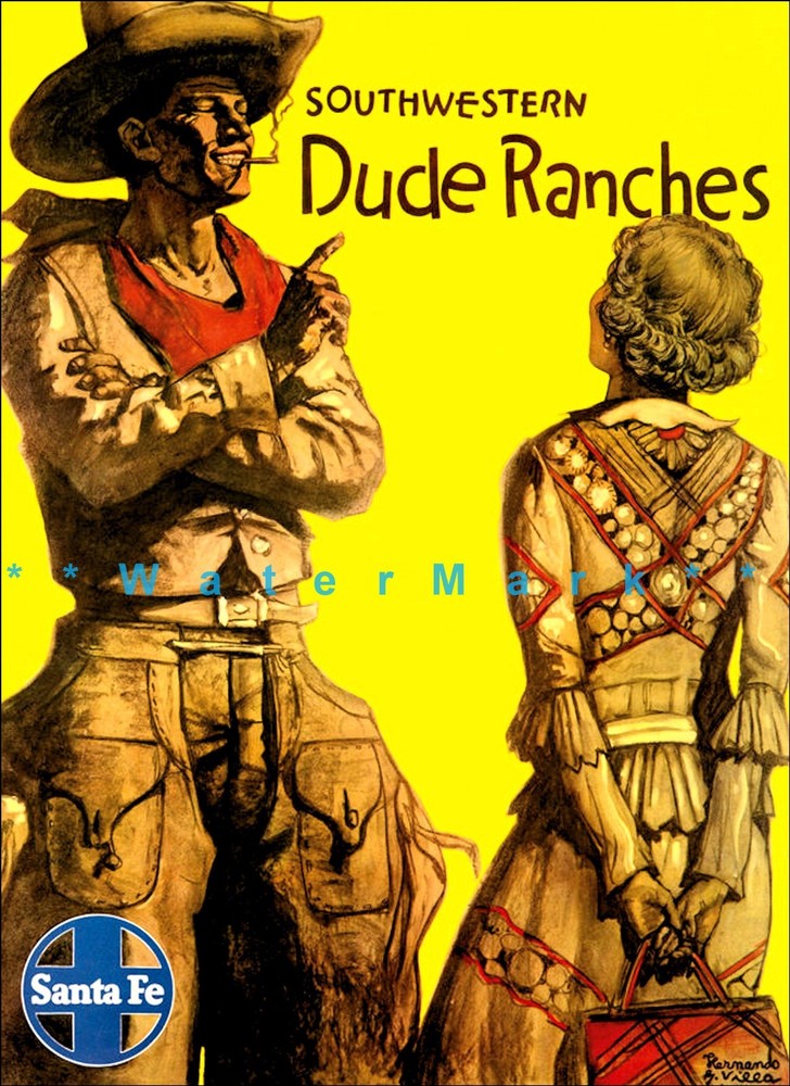 Santa Fe Railroad 1931 Southwestern Dude Ranches Vintage Poster Print Train Ad