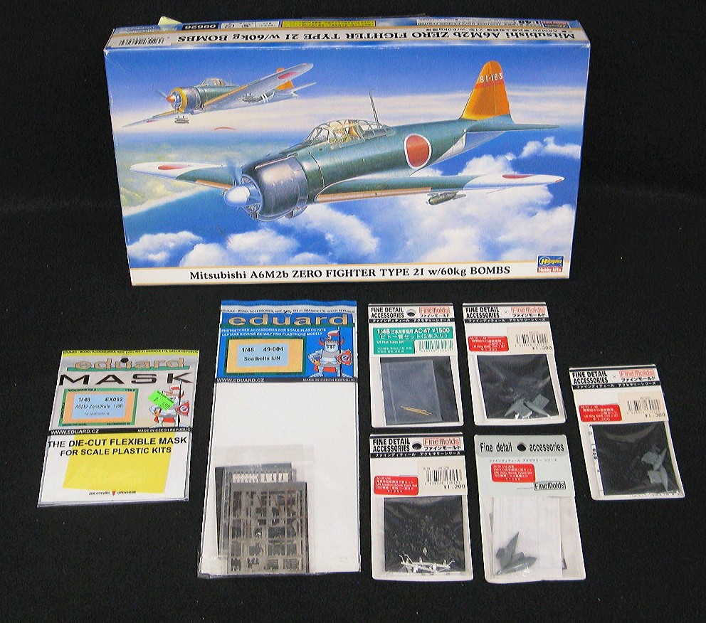 1/48 Hasegawa Models MITSUBISHI A6M2b TYPE 21 ZERO + SEVEN DETAIL SETS *MINT*