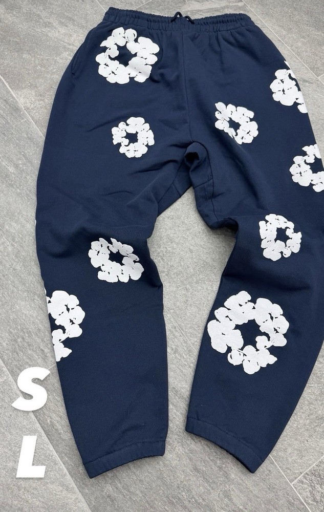DENIM TEARS Men's Navy/White Floral Print Casual Pants L Drawstring Printed