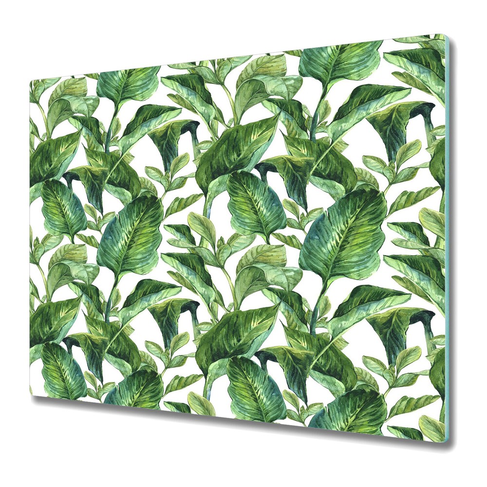 Tempered Glass Chopping Cutting Board Tropical leaves green and yellow 60x52
