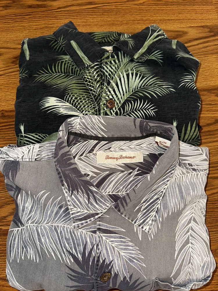 Tommy Bahama Hawaiian Palm Fronds Mens XL 100% Silk Button Up Shirts Lot Of 2