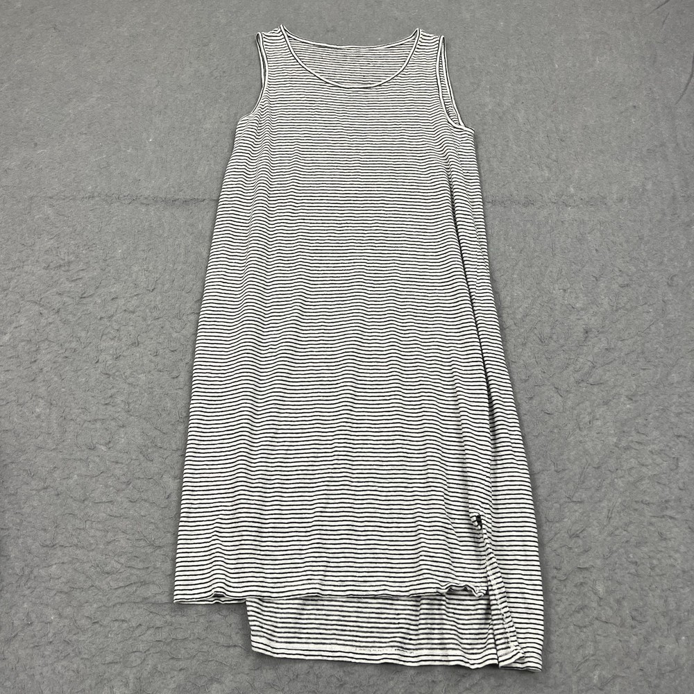 Eileen Fisher Dress Womens Small Striped 100% Organic Linen Airy Sleeveless Slit