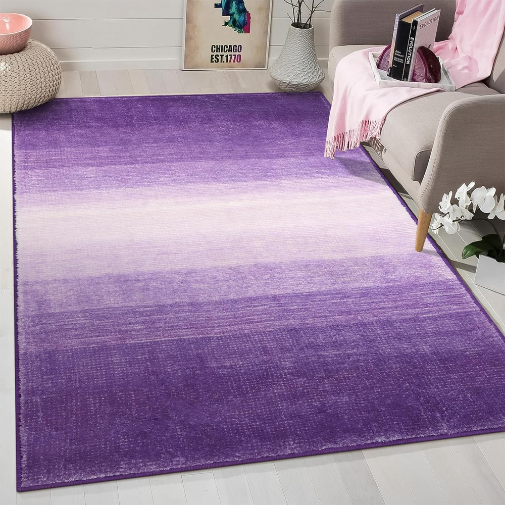 Washable 3X5 Purple Rugs for Bedroom, Modern Non-Slip Soft Nursery Area Rugs, No