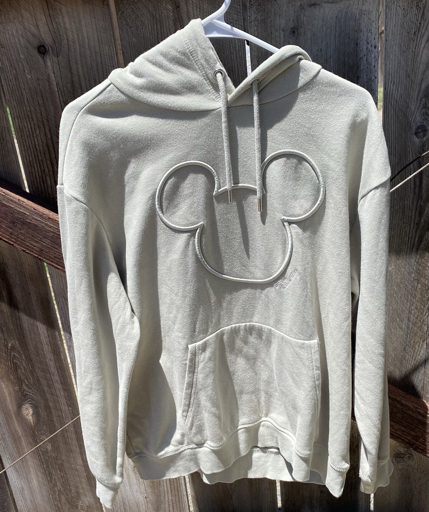 Beige Pullover Hoodie Mickey Mouse Disney Logo Drawstring Women's