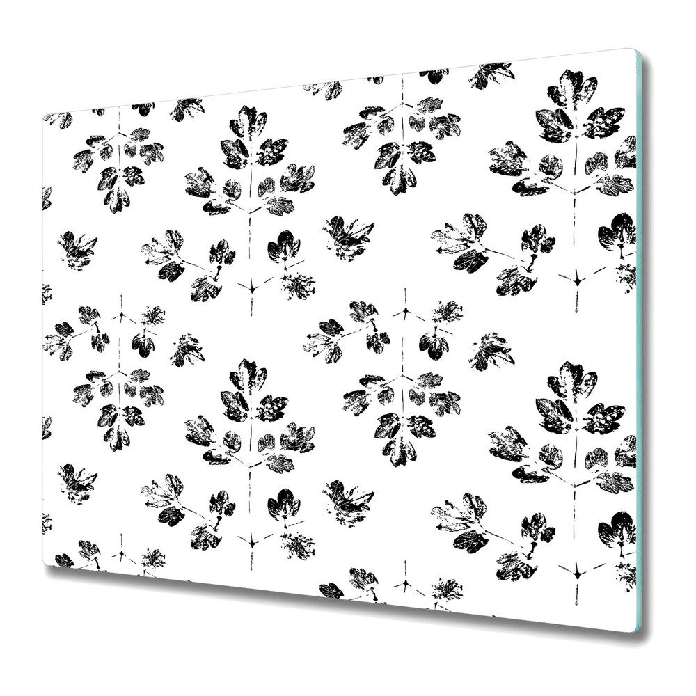 Glass Chopping Board Utensil Worktop Saver Leaves Print Minimalistic 60x52