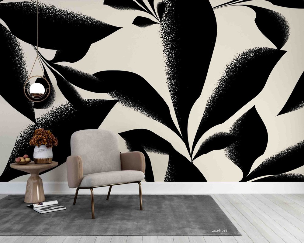 3D Black Plants Leaves Illustration Wall Murals Wallpaper Murals Wall Sticker