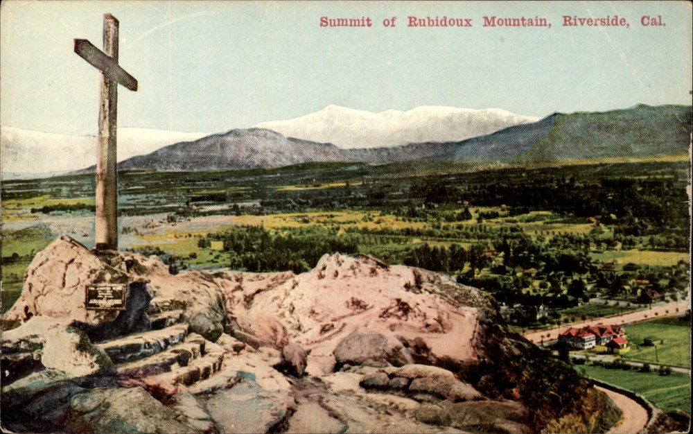 Riverside California Rubidoux Mountain Summit cross unused vintage postcard