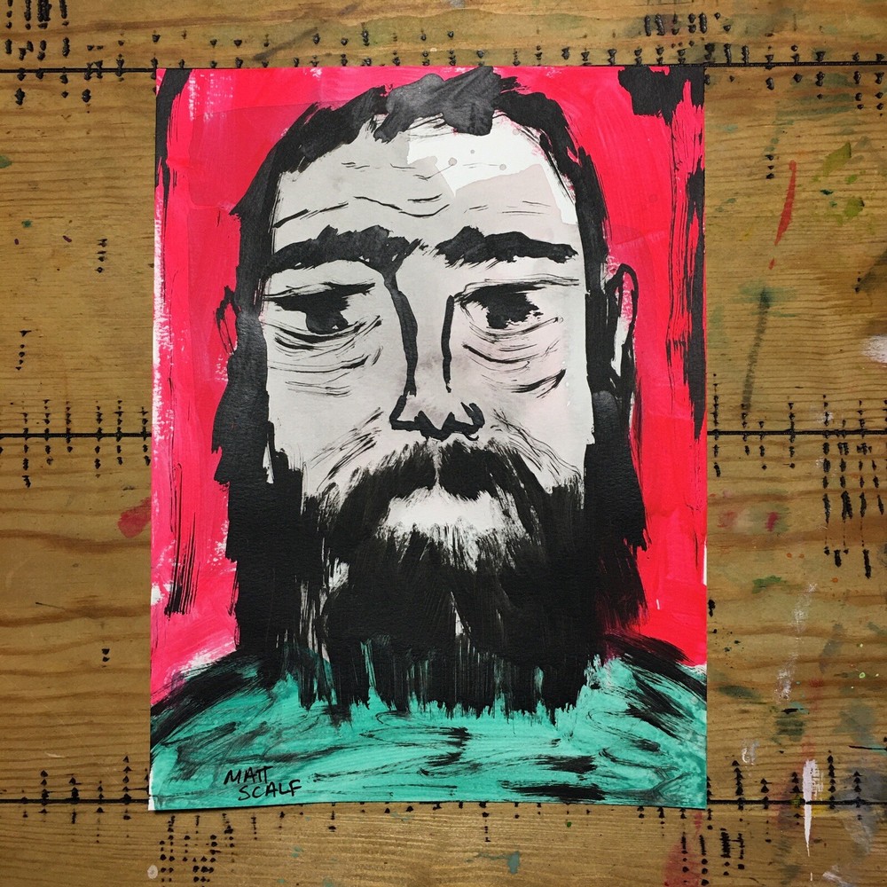 Matt Scalf 9x12 ORIGINAL PAINTING Face Abstract Modern Bearded Man Portrait Art